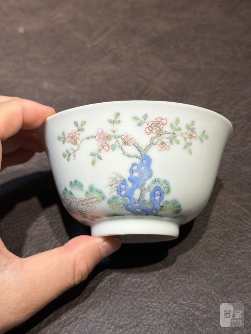 清道光 “宝善斋制”款粉鸟花鸟茶盅一对 - 图18